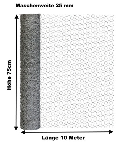 Hasendraht verzinkt 75cm 10m - hasendraht,